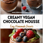 Glass cup filled with creamy Vegan Avocado Chocolate Mousse topped with berries as a delicious Dessert With Avocado.